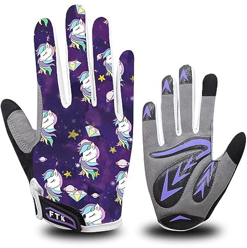 Gants Velo Enfant Cyclisme Junior Running VTT Moto Plein Doigt Poignée Paire, Gant Bicyclette Escalade Randonnée Skateboard Gel Résistant à l'abrasion Antideparant Mitaines Outdoor (L, Pourpre)