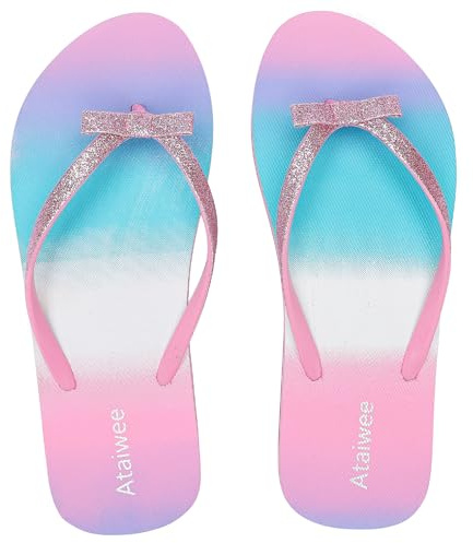 Ataiwee Mädchen-Flip-Flop, kleine/große Kinder-Strandsandalen, bunt bedruckte Sandalen für Kinder.(2005001-2,PK/SD,32)