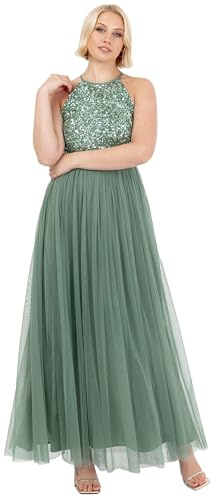 Maya Deluxe Damen Maya Deluxe Womens Ladies Bridesmaid Maxi Dress Halter Neck Sequin Embellished Prom Graduation Wedding Brautjungfernkleid, Deep Mint,