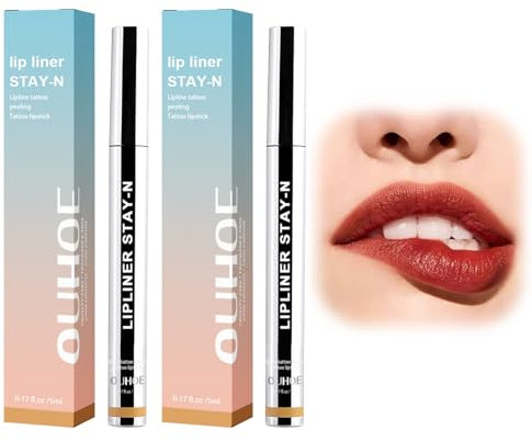 SNONESIY Lip Liner 2 Stück Lip Stain Peel Off Wasserfester Abnehmbarer Lipliner Plump Long Lasting Tattoo - Peel-Off Lip Liner Invisible Lip Contour Geschenk für Frauen Hellbraun
