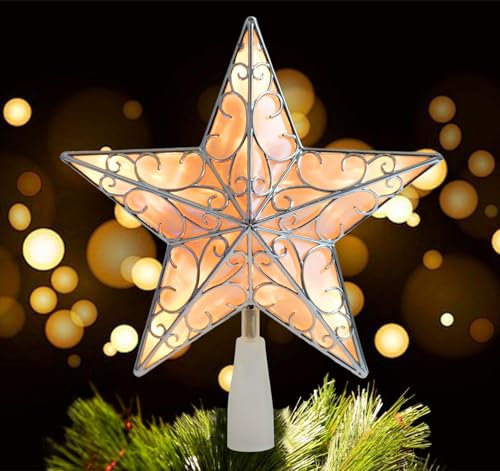 Anstore Weihnachtsbaumspitze, Baumspitze Stern Christbaumspitze Tannenbaum Spitze für Feiertags-Dekorationen Weihnachtsdeko, 26 cm, Silberner