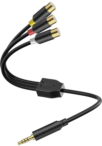 J&D 3 RCA zu 3,5 mm AV Eingangsadapter, 20 cm Kabellänge, Kompatibel mit VHS/VCD/DVD-Playern, Ideal für Verbindung zu TCL Fernsehern, für klare Stereo-Audio- und Videoübertragung