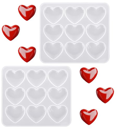 Bewudy 2 moldes de silicona con forma de corazón, resina epoxi, nueve rejillas, para velas, jabones hechos a mano, joyas, colgante