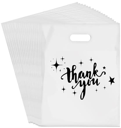 100 Bolsas de Regalo de Agradecimiento,Bolsas Autoadhesivas de Agradecimiento para Pequeñas Empresas,Reutilizable Bolsas de Almacenamiento Portátiles,Bolsas de Regalo Perfectas para Bodas(Blanco)
