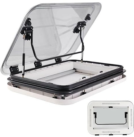 WEIMILOR RV Roof Vent Kit, Cut Out RV Caravan Roof Window Hatch W/LED light, Large RV Skylight Roof Vent Hatch Double-layer Hollow Acrylic Cover With Net and Sunshade,800x500mm