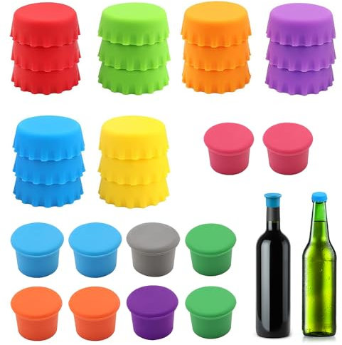 Riisoyu 30 Pezzi Tappi per Bottiglia in Silicone, Colorati Tappi Bottiglie de Colore riutilizzabili Tappi salvafreschezza per Birra, Champagne, Vino, Acqua, Bevande, Succo di Frutta e Vetro
