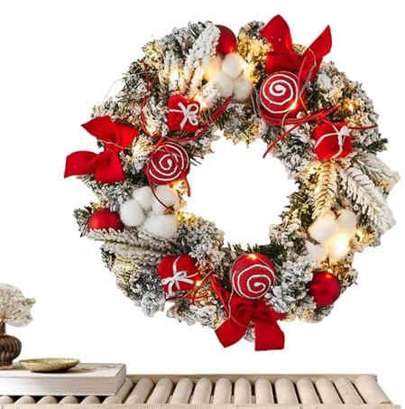 Corona natalizia luminosa per porta d'ingresso | Decorazione di ghirlanda di Natale, ghirlanda luminosa festiva 30 cm per camino, da parete, interno, inverno, cucina, attività domestiche