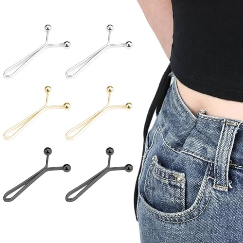 6 Piezas Clips Ajustadores de Cintura, Clip de Ajuste de Pantalones, Broches Ajustadores para Cintura de Pantalón para Jeans, Faldas, Mangas (Oro, Plata, Negro)
