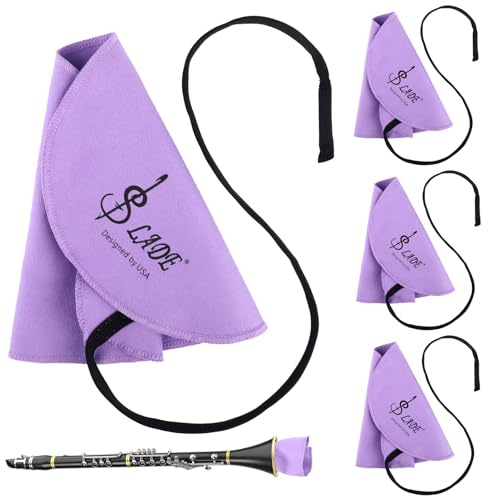 4PCS Purple Clarinet Cleaning Cloth, Clarinet Pull Through Swab for Flute | Saxophone and Piccolo, Reusable Woodwind Instrument Cleaning Cloth with Weighted Cord for Daily Care