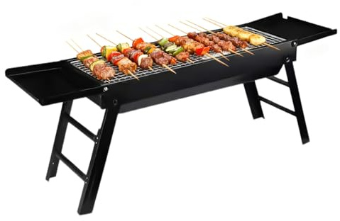 Barbecue Barbecue, Fornello Rimovibile, Griglia a Carbone da Campeggio con Scomparto Laterale, per Giardino Campeggio Balcone Cucinare Picnic Viaggi Cortile Patio
