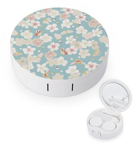 fkgvwo Contact Lens Container Flowers Butterflies Travel Contact Lens Box with Mirror Tweezers Solution Bottle