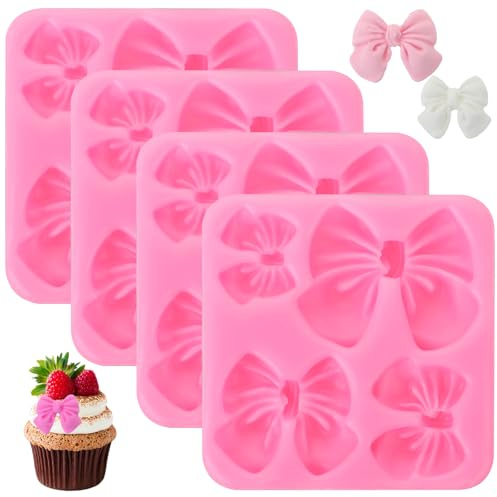 4 moldes de chocolate, mini formas de fondant, moldes de silicona para bowknot cake pop, herramientas de decoración de tartas para azúcar, decoración de cupcakes, proyectos de manualidades para