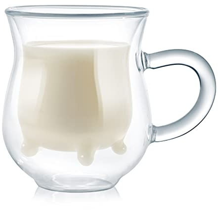 MostroMania Bricco da Latte in Vetro, Lattiera a Doppia Parete Anti Scottature con Mammelle, Brocca a Mucca per Servire Il caffè, Accessori Cucina Divertenti