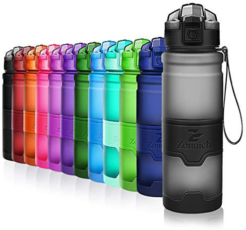 ZOUNICH Trinkflasche Sport BPA frei Kunststoff Sporttrinkflaschen für Kinder Schule, Joggen, Fahrrad, öffnen mit Einer Hand Trinkflaschen Filter, Grau, 17oz/500ml