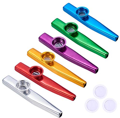 WANDIC Kazoo en alliage d'aluminium avec 3 membranes + boîte cadeau vintage - Doré type 2 6 couleurs mélangées.