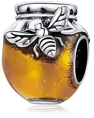 NewL Breloque en forme de bocal en argent sterling 925 avec abeille et miel - Pour bracelet et bijoux fins