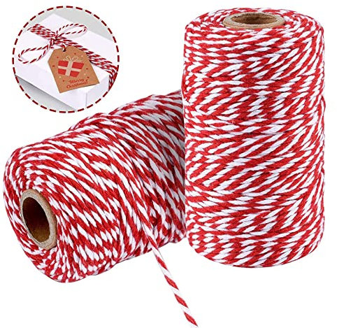 - Cordel para Manualidades (100), Color Rojo y Blanco, 328 Cuerda Panadero algodón, Cuerda Navidad, Cuerda Embalaje para Bricolaje y Embalaje Regalo, Cuerda Duradera