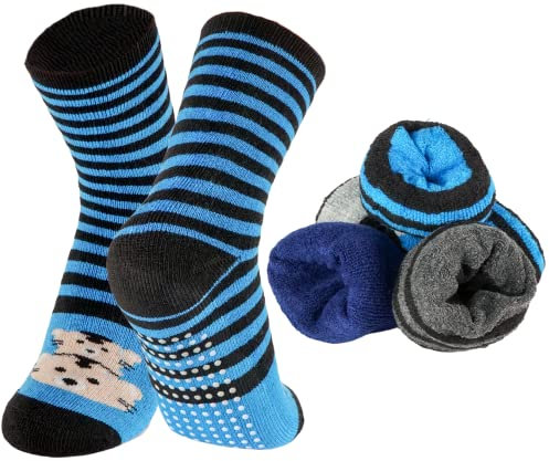 T&R Industrees 6 Paar rutschfeste warme ABS Socken mit Anti-Rutsch Stopper | Thermo Socken für Jungen und Mädchen| Bärchen Supermix 2| 27-31