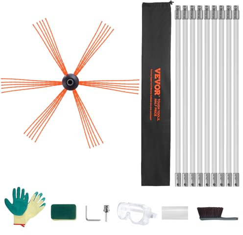 VEVOR Kit de Ramonage Poêle Pellet Cheminée 9 m Brosse de Nettoyage 360° avec 9 Tiges Flexibles Nylon Accessoires Nombreux pour Conduits Cheminée Usage Domestique Convient à la Plupart des Conduits