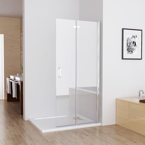 MIQU Nischentür 70 x 185 cm Walk in Duschabtrennung Faltbar Duschwand für Dusche Pendeltür Falttür Duschtür aus NANO ESG Glas Rahmenlos duschtrennwand ohne Duschwanne