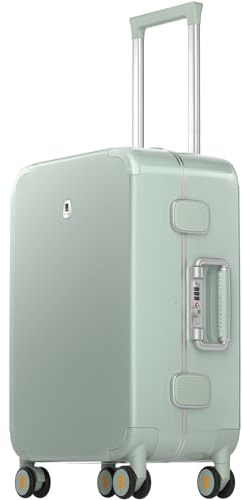 LEVEL8 Valigia Senza Zip con Telaio in Alluminio, Bella Valigie Rigida, Valigia a Rotelle in Metallo con Chiusura Tsa, 37L Verde chiaro