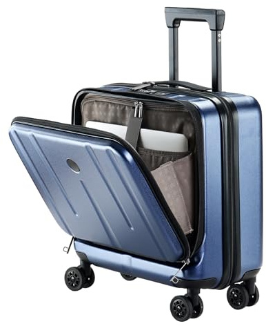 Kaleenie 16 Carry On Briefcase Luggage with 2 Laptop Compartments, Lightweight Hardshell Suitcase with Spinner Silent Wheels, for Commute Work Business Trip, Dark Blue