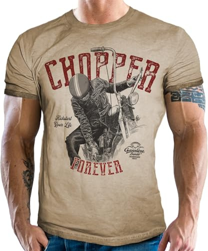 Camiseta para hombre con aspecto vintage desgastado de moda para motociclistas y bikers: Chopper Forever, XL