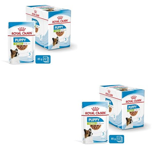 ROYAL CANIN X-Small Puppy | Doppelpack | 2 x 12 x 85 g | Feuchtnahrung für besonders kleine Hundewelpen | Bis zum 10. Lebensmonat | Mit Häppchen in Soße | Im Pouchbeutel
