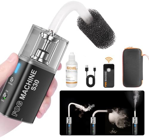 LYNCA Macchina del Fumo Portatile con 60ml Liquido, 30W, Telecomando Wireless, Batteria, Macchina della Nebbia per Fotografia, Videografia, Matrimonio, Feste, Halloween Natale, S30 Nero