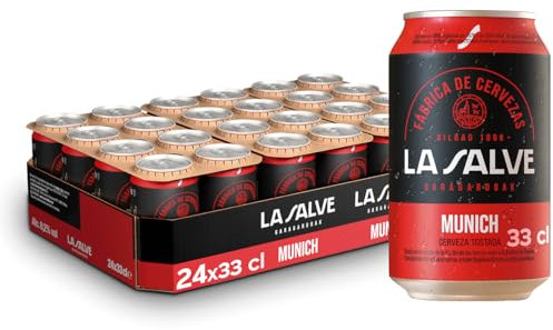 La Salve Munich Cerveza Tostada, Genuina y Refrescante, Pack 24 Latas x 33 cl, 6.2% Alcohol