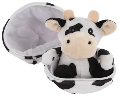 Idena 40368 - Mini vache en peluche dans un œuf, environ 13 cm, doudou vache noir et blanc, à câliner et à aimer