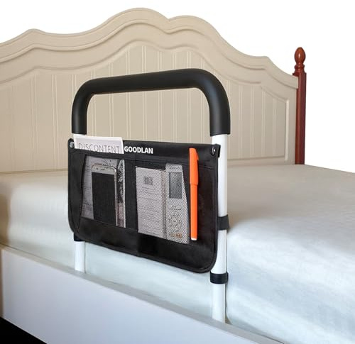 GOODLAN Bed Rails for Elderly Adults Safety Adjustable Heights Storage Pocket Assist Support Side Railings for Seniors Citizens Slides Under Mattressbed Cane Bed Guard Bed Handles Bars (white)