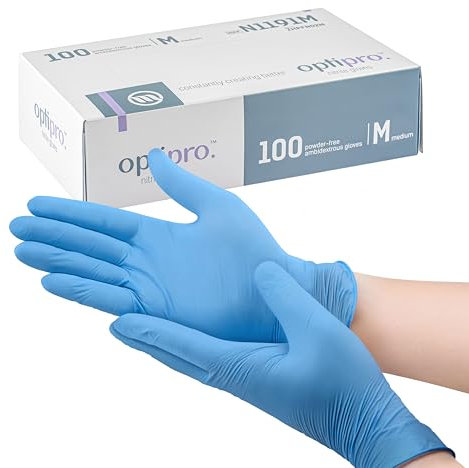 OptiPro Nitrile Gloves Powder-Free EN455 Medical Standard - Pack of 100 Blue Ambidextrous Latex Free Disposable Gloves for Medical Examination