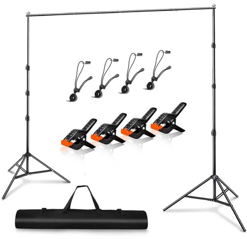 Heysliy Set de Soporte Fondo Fotográfico, Soporte de Fondo de Foto Profesional Ajustable (1-3m Altura/1.5-3m Ancho) con Bolsa de Transporte - Sistema de Fondo para Estudio & Photo Wall Party
