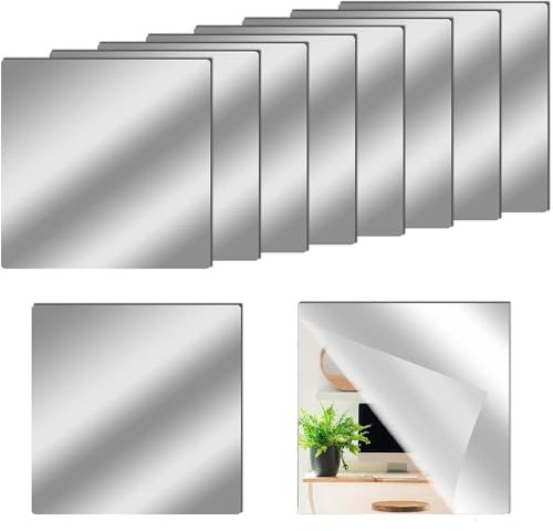 Treyaxy 10 Pack 30x30cm Flexible Mirror Sheets, Self Adhesive Mirror Tiles Square Cuttable Mirror Wall Stickers, Non-Glass Stickers Safety Reflective for DIY Craft Home Wall Decor