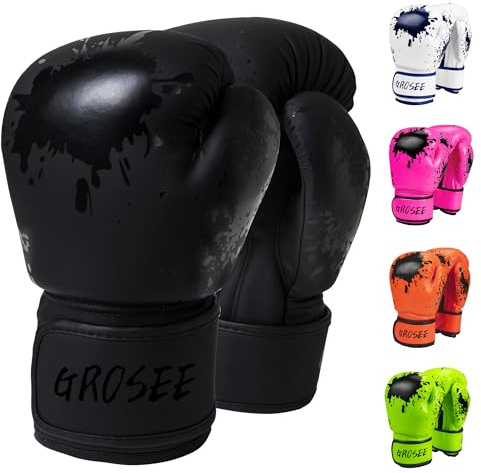Kids Boxing Glove 6oz 8oz, Youth, Boys and Girls Training Sparring Gloves for Punching Bag, Kickboxing, Muay Thai, MMA, Gift for Age 6-15 Years (Black, 6 oz (45-80 lbs))