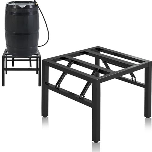 Large Heavy Duty Collapsible Rain Barrel Stand, Black Carbon Steel Portable Rain Water Collection Barrel Stand, Outdoor Weatherproof Water Collection Base for 23.3L x 23.5W x 20H - Load 1500 lbs
