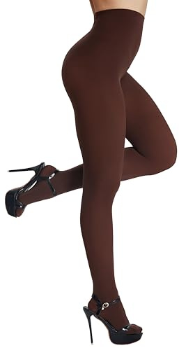 Viozocy women's Colorful Opaque High Waist Tights, 80 Denier Ultra Soft Stretch Pantyhose, Run-Resistant Footed Tights, 25+ Colors (XX-Large-3X-Large,Brown)