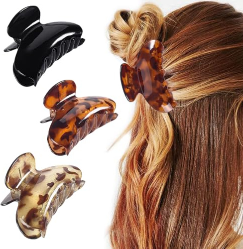 KIRZAX Lot de 3 Pinces à Cheveux pour Femmes et Filles, Pince à Cheveux Léopard Plastique,Antidérapante Pince à Griffes cheveux Adulte,Acrylique Hair Claw Clip pour Femmes Filles,7cmx4cm