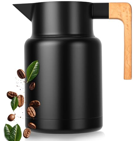 VINATO Termos Caffè in Acciaio Inox 304 - Caraffa Termica Senza BPA con Manico Effetto Legno, Tenuta Stagna per Caffè, Tè e Latte, Borraccia Termica 1.5 Litri