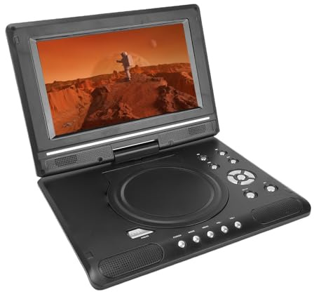 Cuifati Reproductor de DVD Portátil de 9,8 con Pantalla Giratoria HD, Altavoces Duales, Control Remoto, Soporte USB/Tarjeta SD/sincronización de TV y Múltiples Formatos de Disco, Negro