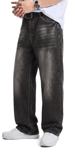 JMIERR Men's Jeans Cotton Classic Regular Fit with 5 Pockets Design Zip Denim Wash Stretch Plain Casual Baggy Trousers