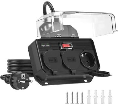Regleta Enchufes Exterior IP44,Regleta 3 Tomas con Proteccion Sobretension