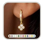 ZNBOH Boucles d'Oreilles Pendantes Femme Or 18K Trèfle Pierre de Naissance