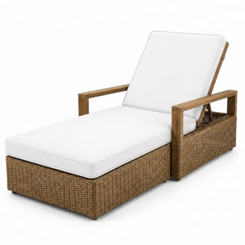 AZMAHT Cojín Tumbona: Cojines Tumbonas Jardín Exterior Impermeables, Colchoneta Tumbona Espuma 50D con 6 Cintas De Fijación, Funda Extraíble Lavable con Cremallera,Blanca,188x58x6cm