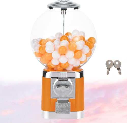 Kapselautomat Med 100 Tomma 32 Mm Kapslar | Legering och PC-byggd, myntfri drift, 43 cm hög, låsbar topp, 2 nycklar ingår(Orange)