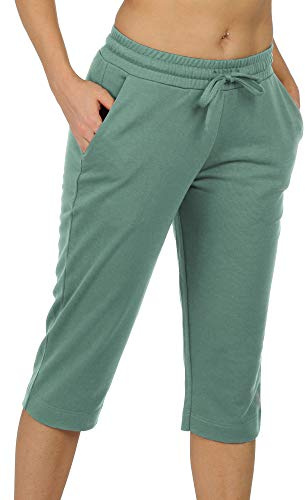 icyzone Damjoggingbyxor, 3/4 sportbyxor, träningsbyxor raka ben, fritidsbyxor med ficka, Blass grön, S