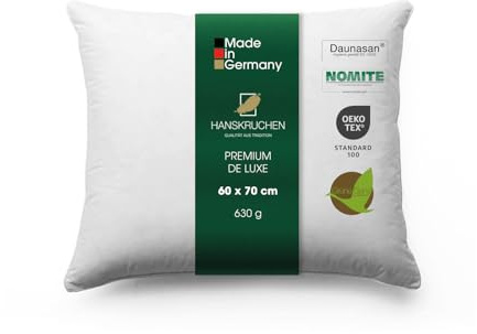 HANSKRUCHEN Premium de Luxe cuscino in piuma d'oca 60x70 cm - Cuscino in piuma d'oca Made in Germany in 100% cotone - Cuscino in piuma d'oca a 3 camere per chi soffre di allergie