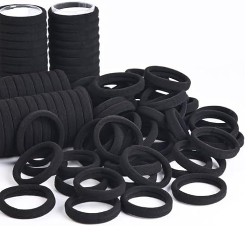 50 Pieces Black Elastic Hair Bands for Women, Hair Elastics without Metal Elastic for Women and Girls Bun