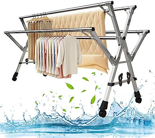 Stendibiancheria da Balcone Estensibile, Stendibiancheria Verticale Salvaspazio, Stendino da Esterno Pieghevole, Stendibiancheria da Pavimento, in Alluminio e Acciaio, per Casa Cucina ( 240cm)